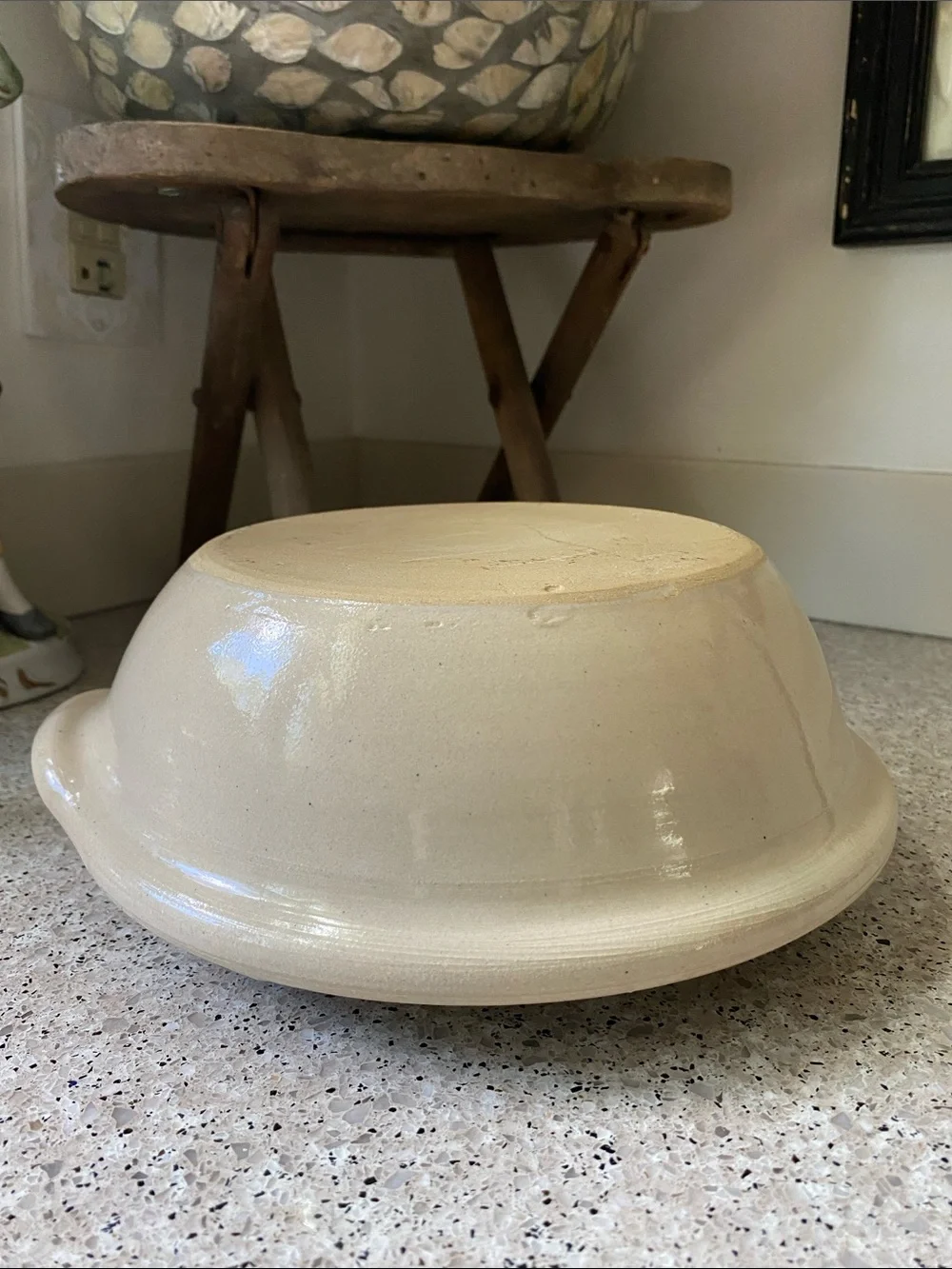 Vintage Signed Cream Colored Ceramic Pottery Chicken Roaster